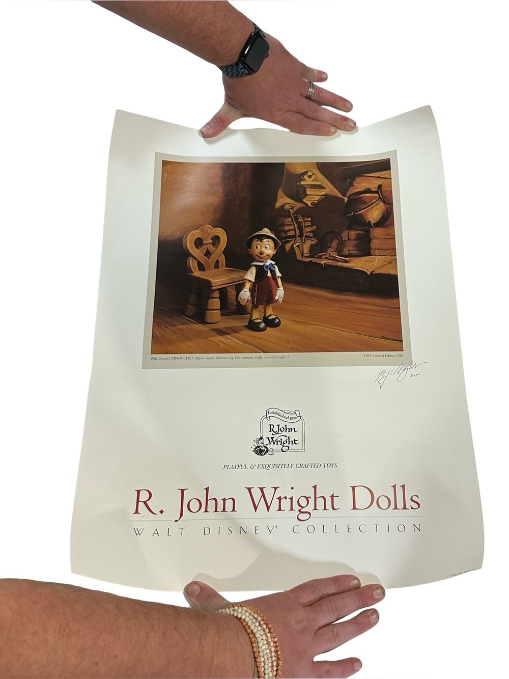 1992 Signed R John Wright Disney Pinocchio Doll Art Poster Print Tomart Archive